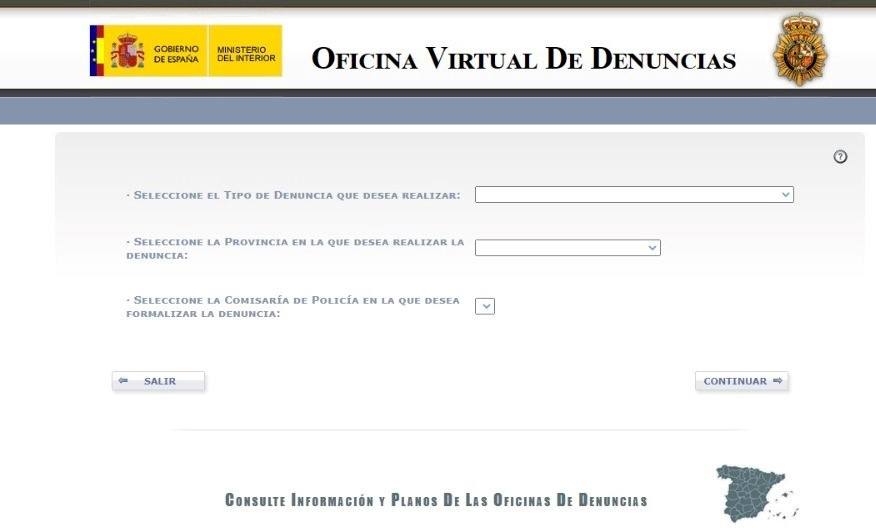 plataforma de la oficina virtual de denuncias de la policía